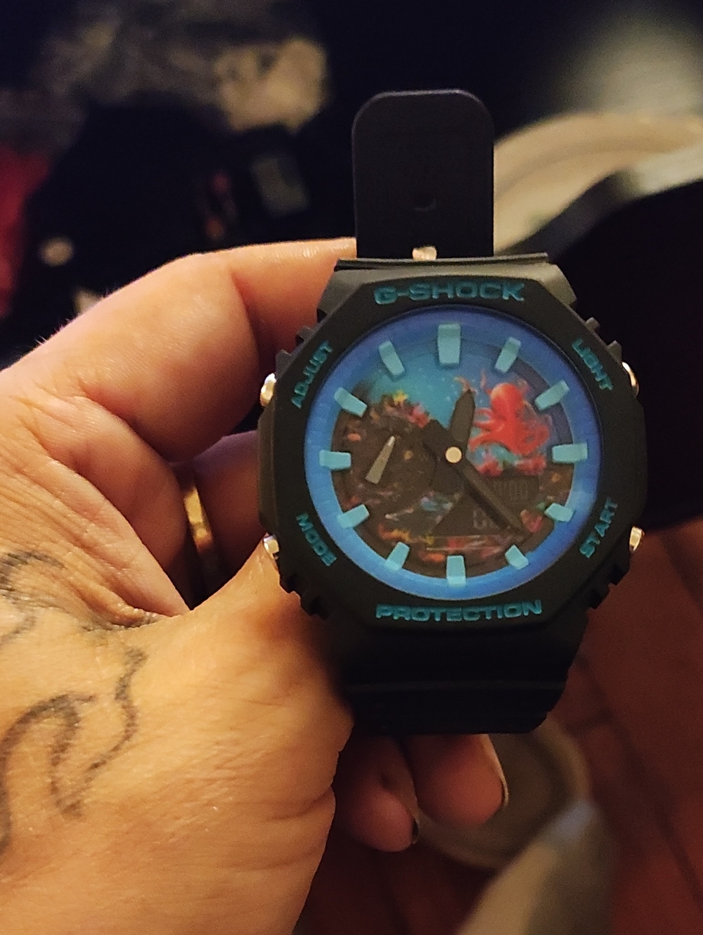 G-Shock Black Watch with Bright Blue Dial Accents